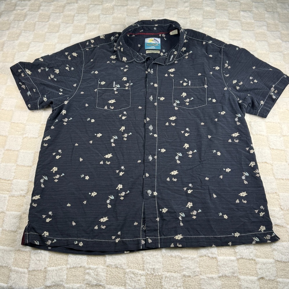 Tommy Bahama Men's Short Sleeve Black Button Up‎ Shirt with Flowers 90% Silk